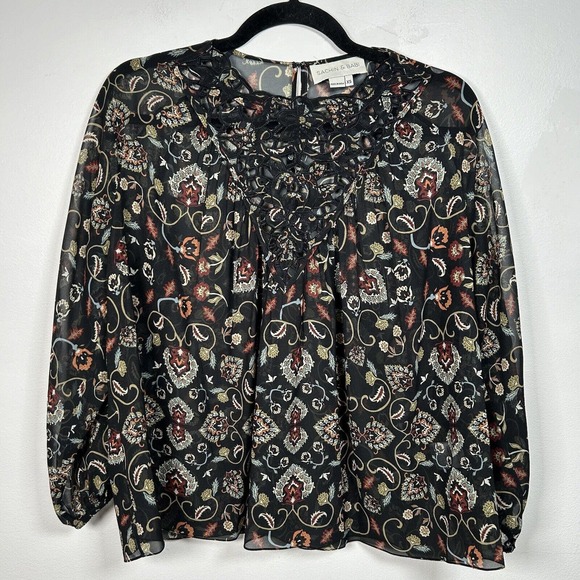 Sachin & Babi Women's Dylan Printed Cutwork Top Blouse Size XS Floral Boho - Picture 2 of 10